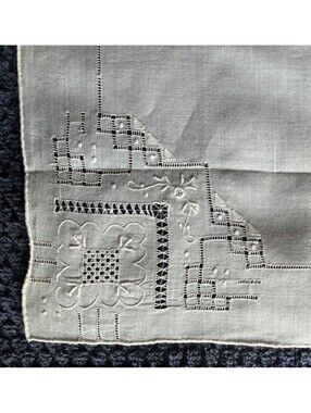 Embroidered Floral Linen White Handkerchief